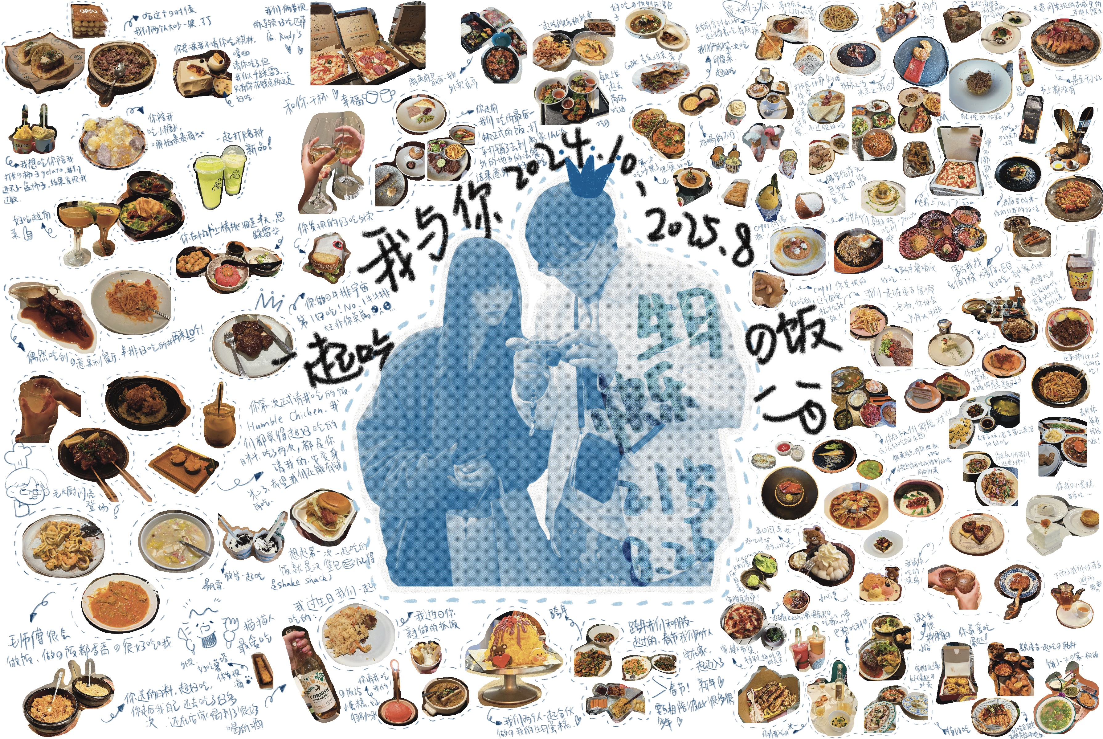 The complete food collage, including meal photographs and handwritten notes.